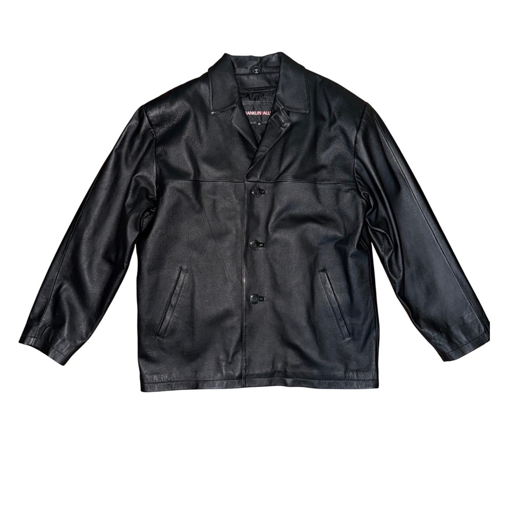 Franklin Ally Mens Black Genuine Leather Car Coat‎ Jacket Removable Liner XL